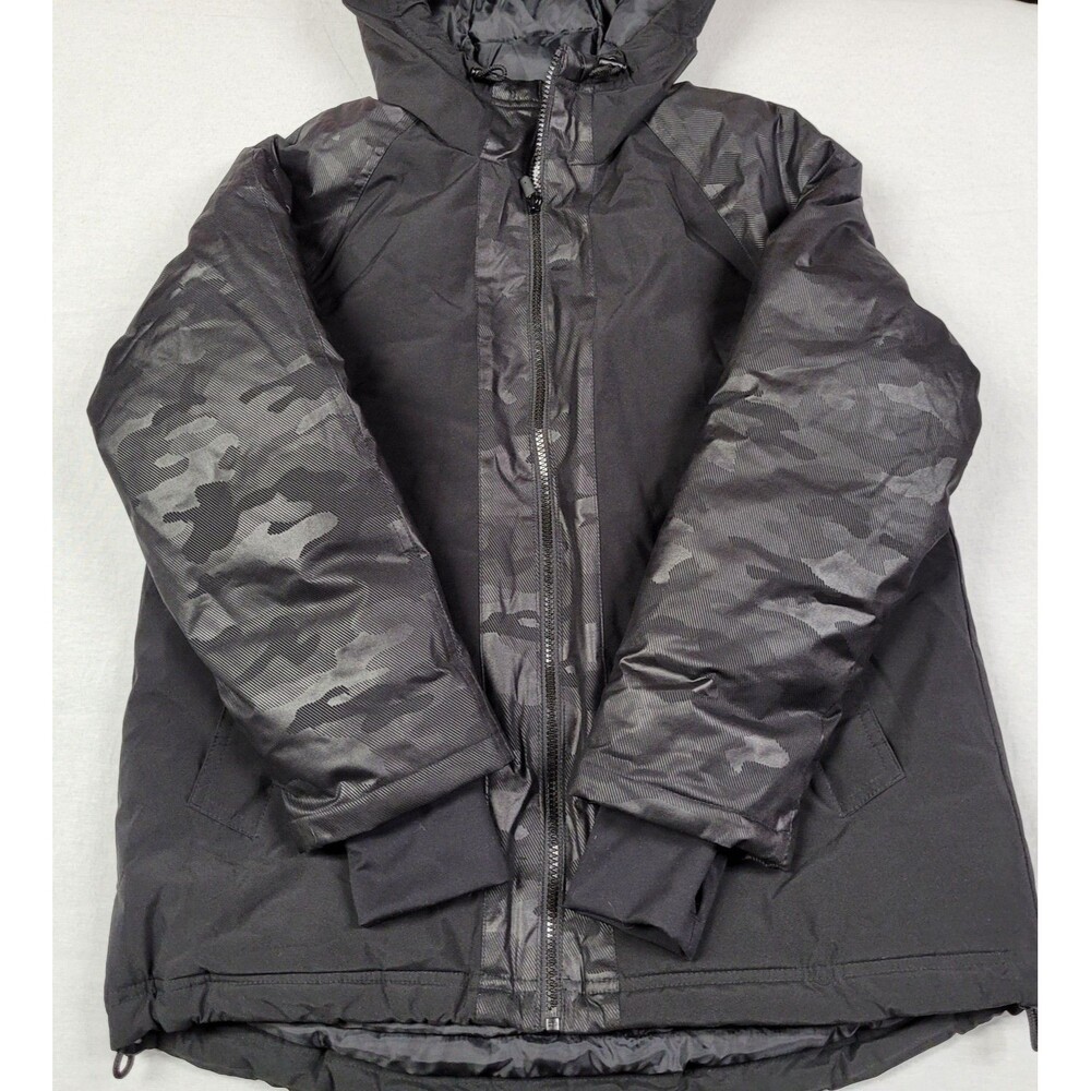 GapFit Women's True Black Upcycled Puffer Jacket Size M Camouflage Sleeves